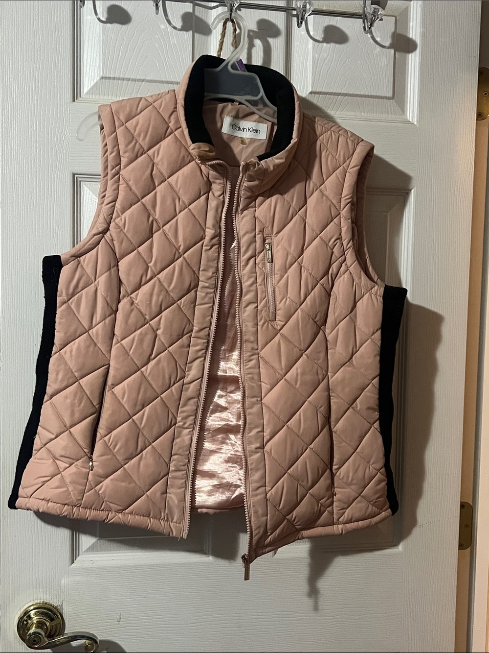 Calvin Klein Quilted Vest in Blush Pink with Black Trim
